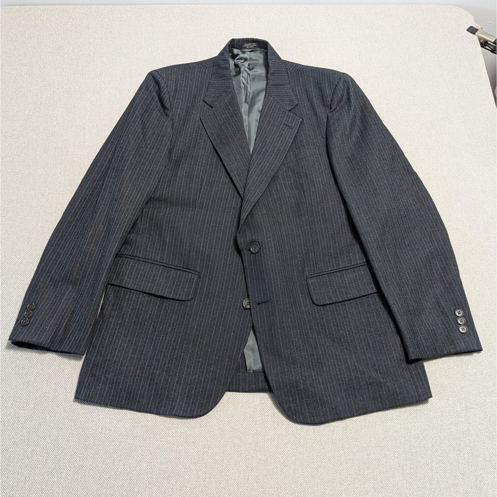 Browning & Dent Men's 42R Suit Jacket Gray Pinstripe Wool Traditional Fit Prom